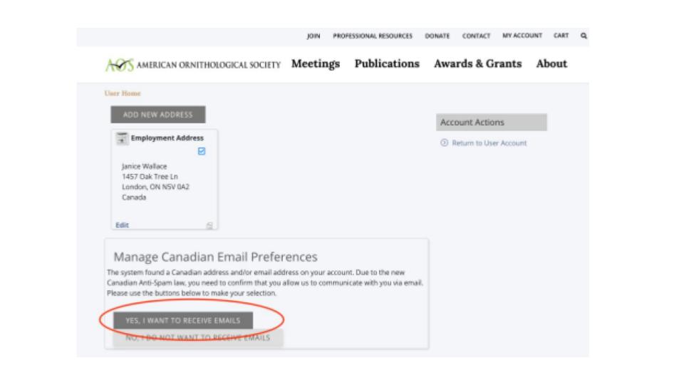 Noah Account Registration Screenshot - Canadian Communication Opt In Page